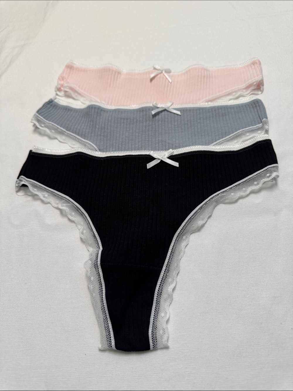 Women’s Ribbed Cotton Blend Bikini Panty Set - White, Pink, Gray, Beige, Black